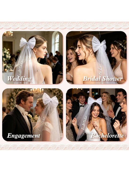 Women\'s Bow White Tulle Polyester Embroidered Bride To Be Veil Hair Clip main image 6
